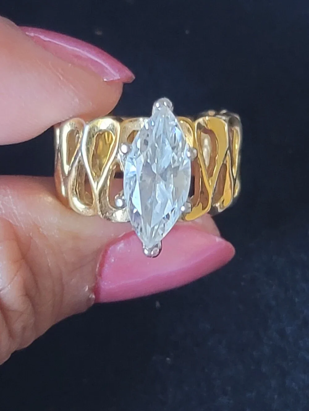 Vintage Ring Marquise Cut Clear Cz With 18k Gold Electroplated Band - Size  5.75